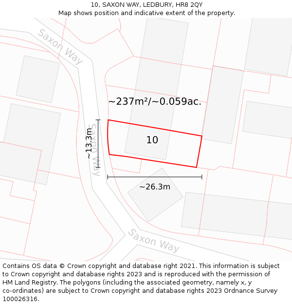 10, SAXON WAY, LEDBURY, HR8 2QY: Plot and title map