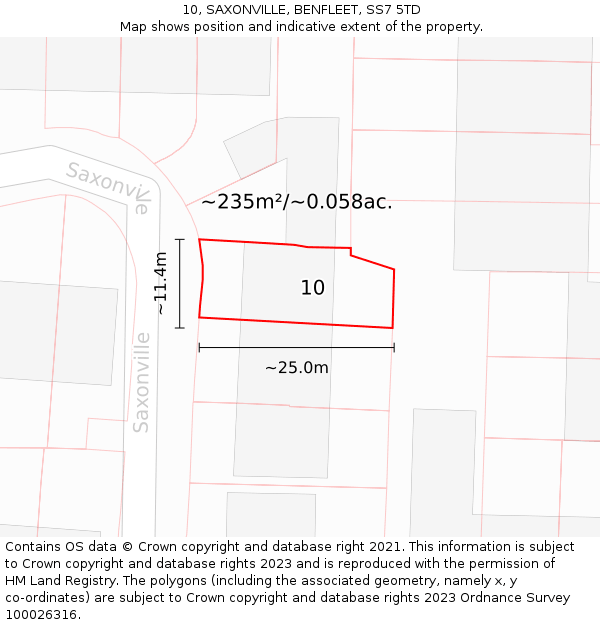 10, SAXONVILLE, BENFLEET, SS7 5TD: Plot and title map