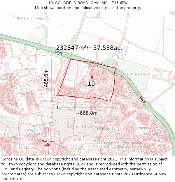 10, SCHOFIELD ROAD, OAKHAM, LE15 6FW: Plot and title map