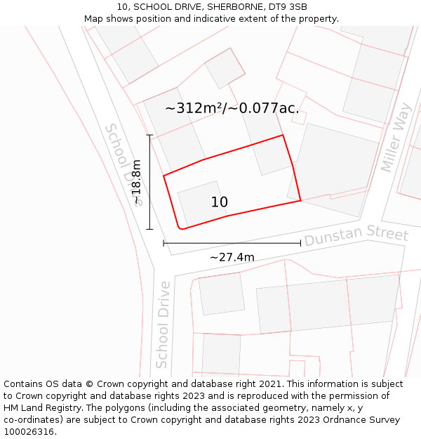 10, SCHOOL DRIVE, SHERBORNE, DT9 3SB: Plot and title map