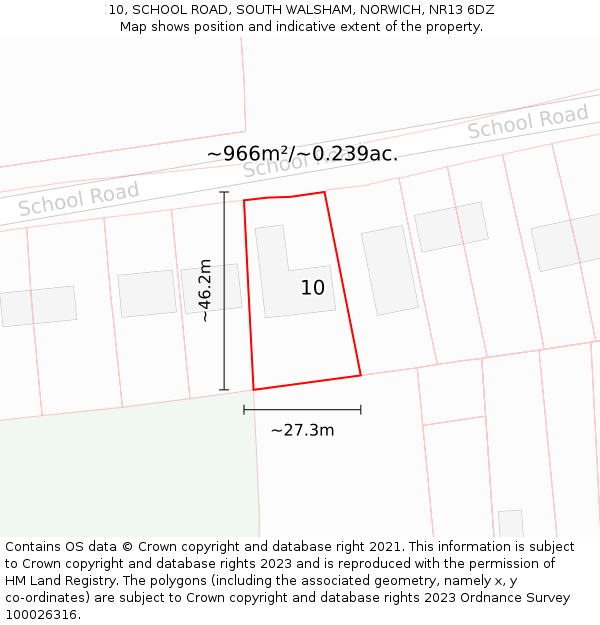 10, SCHOOL ROAD, SOUTH WALSHAM, NORWICH, NR13 6DZ: Plot and title map