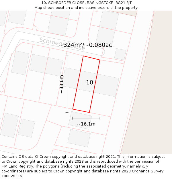 10, SCHROEDER CLOSE, BASINGSTOKE, RG21 3JT: Plot and title map