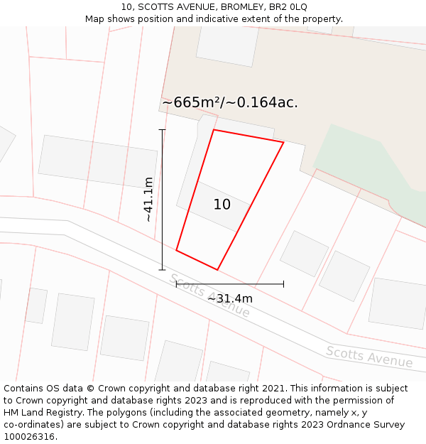 10, SCOTTS AVENUE, BROMLEY, BR2 0LQ: Plot and title map