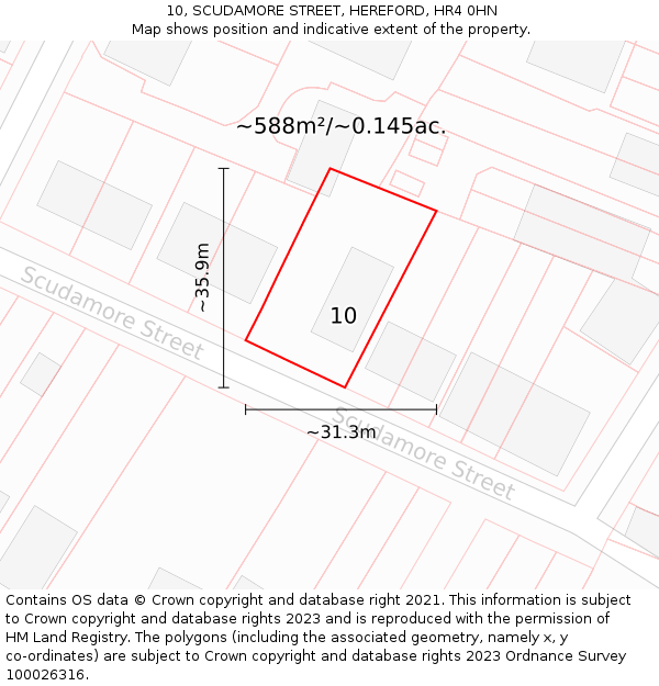 10, SCUDAMORE STREET, HEREFORD, HR4 0HN: Plot and title map