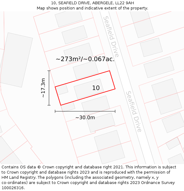 10, SEAFIELD DRIVE, ABERGELE, LL22 9AH: Plot and title map