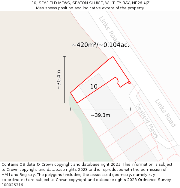 10, SEAFIELD MEWS, SEATON SLUICE, WHITLEY BAY, NE26 4JZ: Plot and title map