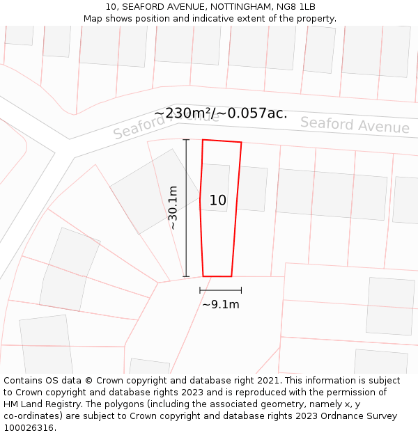 10, SEAFORD AVENUE, NOTTINGHAM, NG8 1LB: Plot and title map