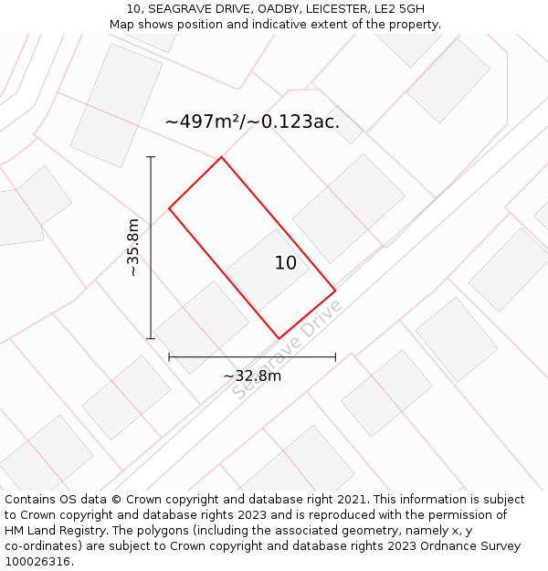 10, SEAGRAVE DRIVE, OADBY, LEICESTER, LE2 5GH: Plot and title map