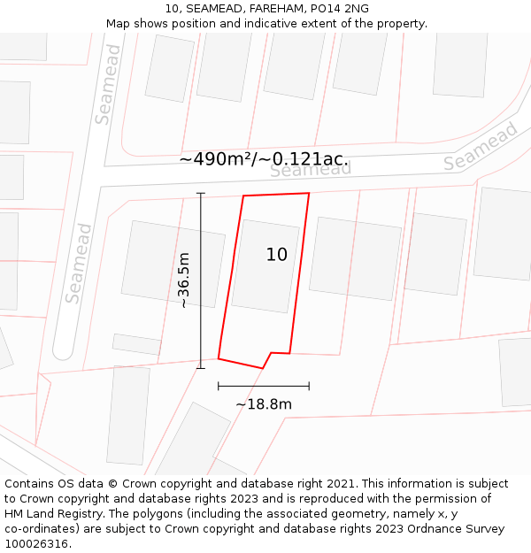 10, SEAMEAD, FAREHAM, PO14 2NG: Plot and title map