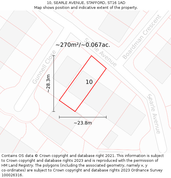 10, SEARLE AVENUE, STAFFORD, ST16 1AD: Plot and title map