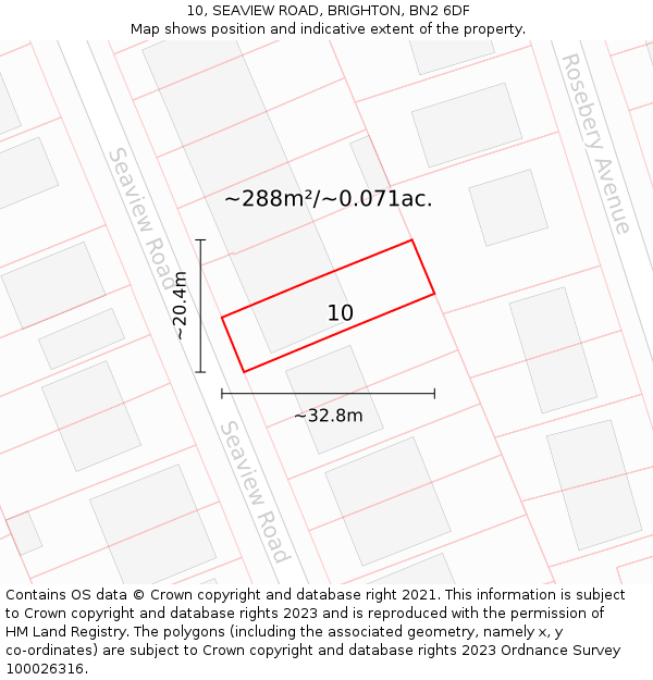 10, SEAVIEW ROAD, BRIGHTON, BN2 6DF: Plot and title map