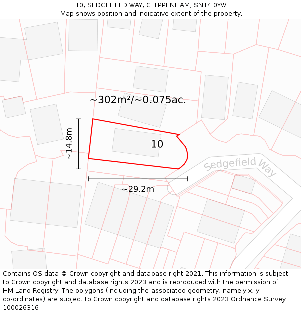 10, SEDGEFIELD WAY, CHIPPENHAM, SN14 0YW: Plot and title map