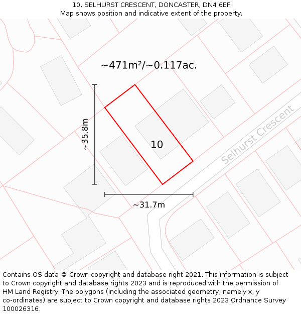 10, SELHURST CRESCENT, DONCASTER, DN4 6EF: Plot and title map