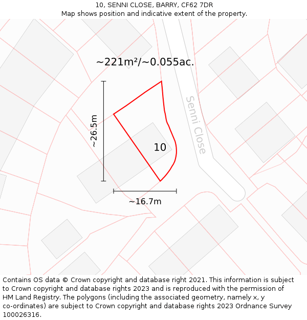 10, SENNI CLOSE, BARRY, CF62 7DR: Plot and title map