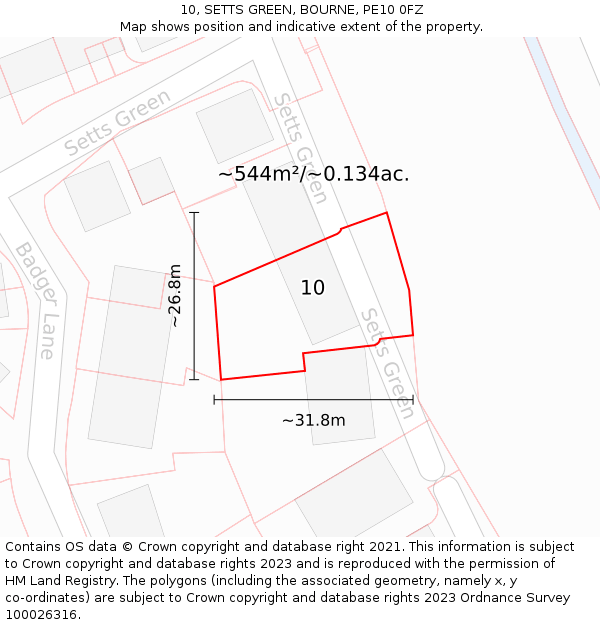 10, SETTS GREEN, BOURNE, PE10 0FZ: Plot and title map