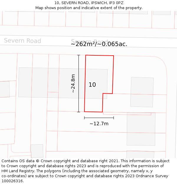 10, SEVERN ROAD, IPSWICH, IP3 0PZ: Plot and title map