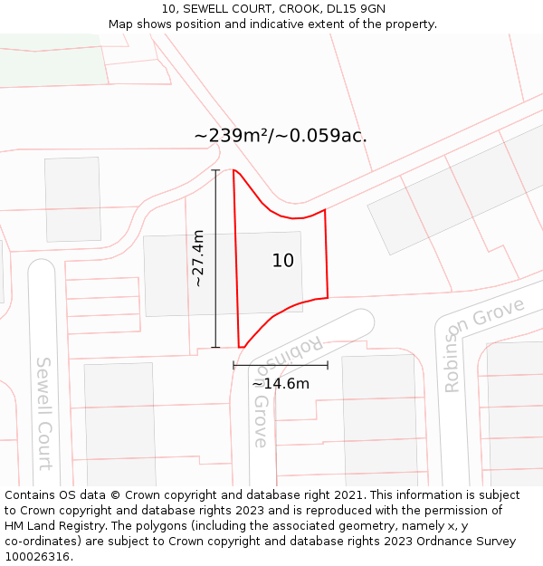 10, SEWELL COURT, CROOK, DL15 9GN: Plot and title map