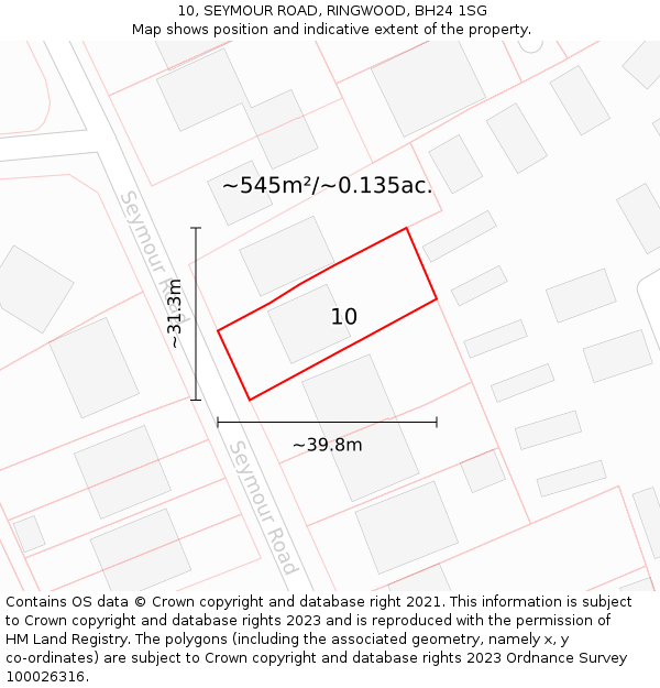 10, SEYMOUR ROAD, RINGWOOD, BH24 1SG: Plot and title map