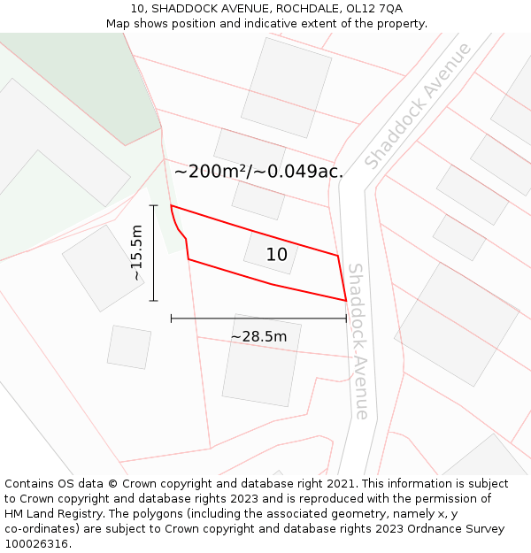 10, SHADDOCK AVENUE, ROCHDALE, OL12 7QA: Plot and title map