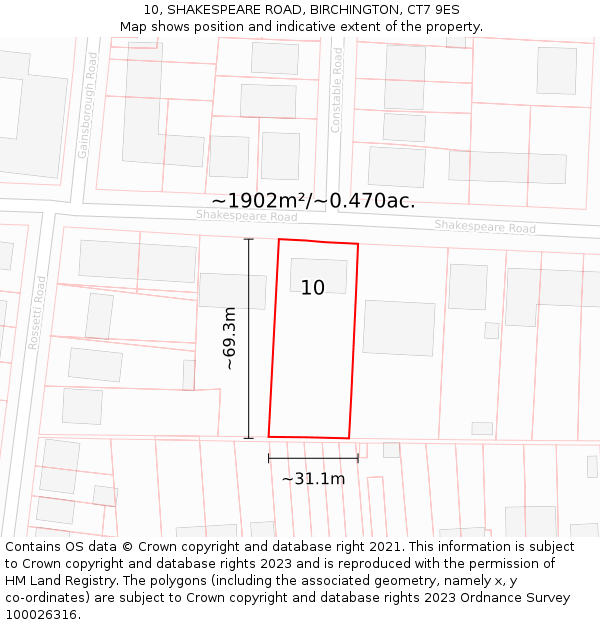 10, SHAKESPEARE ROAD, BIRCHINGTON, CT7 9ES: Plot and title map