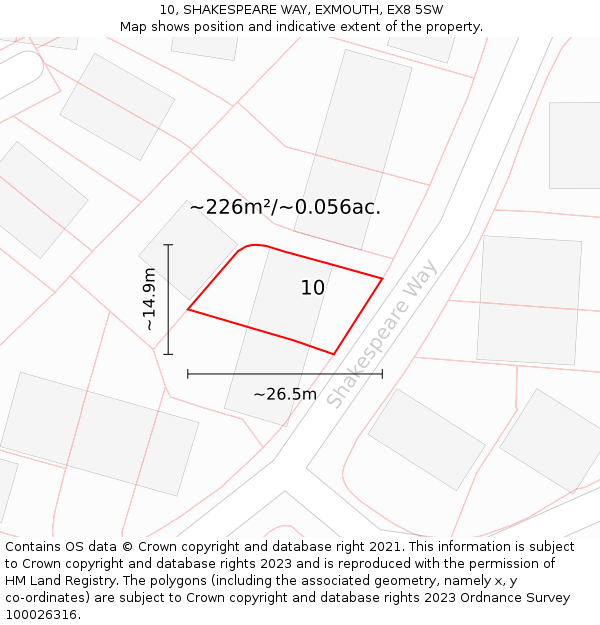 10, SHAKESPEARE WAY, EXMOUTH, EX8 5SW: Plot and title map