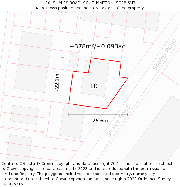 10, SHALES ROAD, SOUTHAMPTON, SO18 6NR: Plot and title map