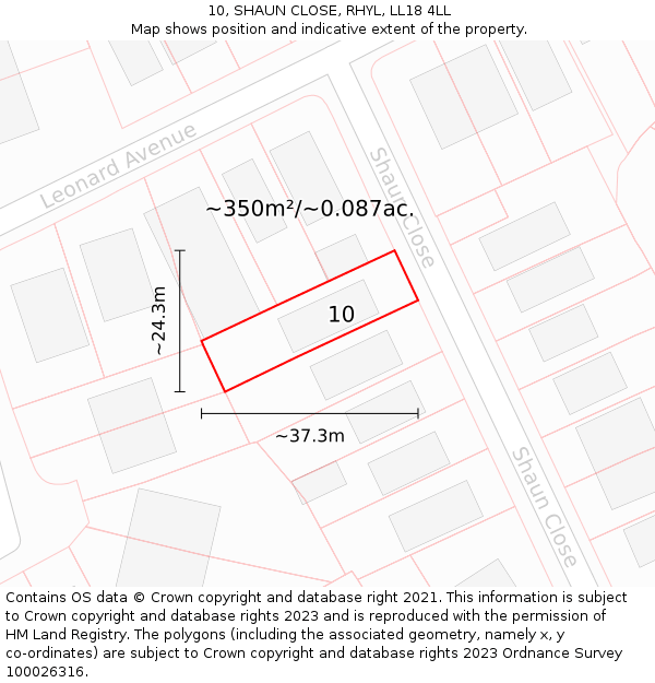 10, SHAUN CLOSE, RHYL, LL18 4LL: Plot and title map