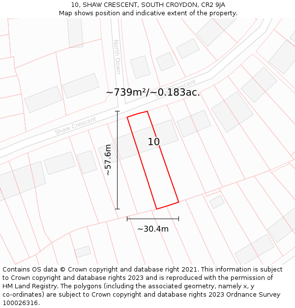 10, SHAW CRESCENT, SOUTH CROYDON, CR2 9JA: Plot and title map