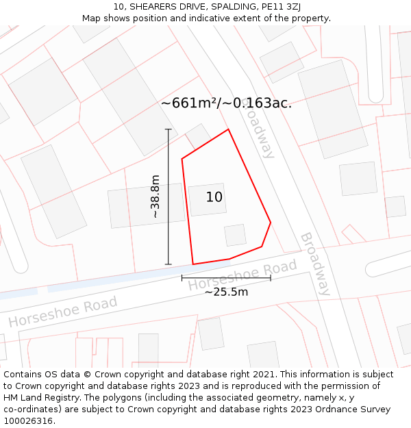 10, SHEARERS DRIVE, SPALDING, PE11 3ZJ: Plot and title map