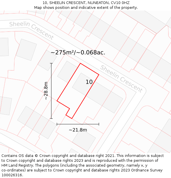 10, SHEELIN CRESCENT, NUNEATON, CV10 0HZ: Plot and title map