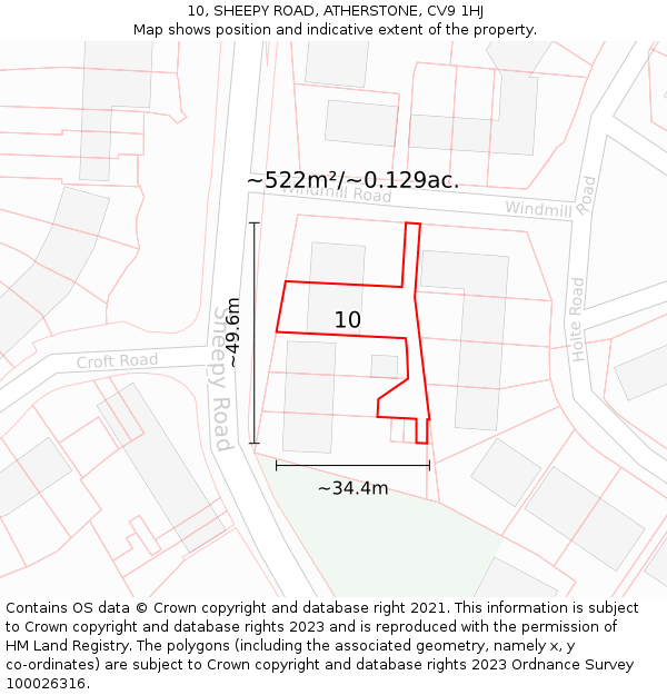 10, SHEEPY ROAD, ATHERSTONE, CV9 1HJ: Plot and title map