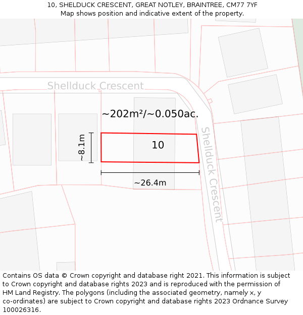 10, SHELDUCK CRESCENT, GREAT NOTLEY, BRAINTREE, CM77 7YF: Plot and title map