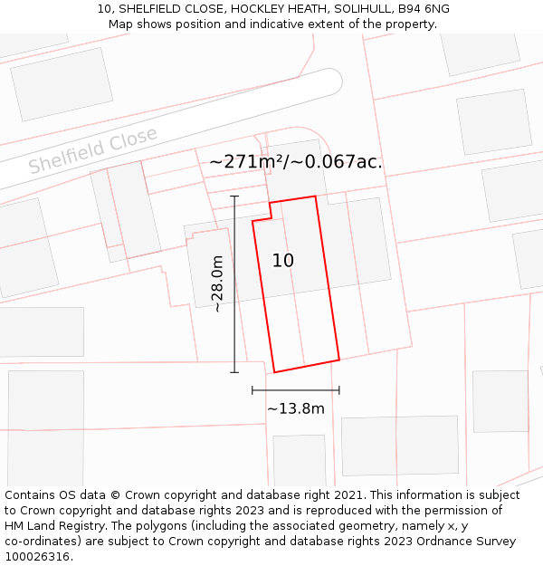 10, SHELFIELD CLOSE, HOCKLEY HEATH, SOLIHULL, B94 6NG: Plot and title map