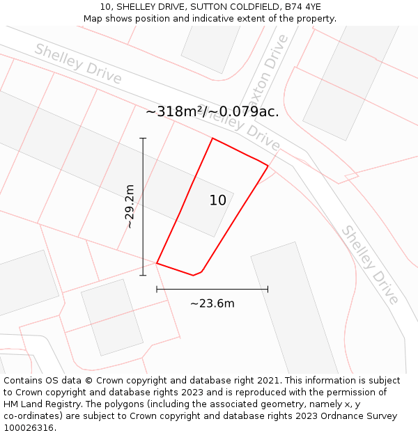 10, SHELLEY DRIVE, SUTTON COLDFIELD, B74 4YE: Plot and title map