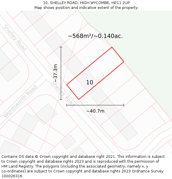 10, SHELLEY ROAD, HIGH WYCOMBE, HP11 2UP: Plot and title map