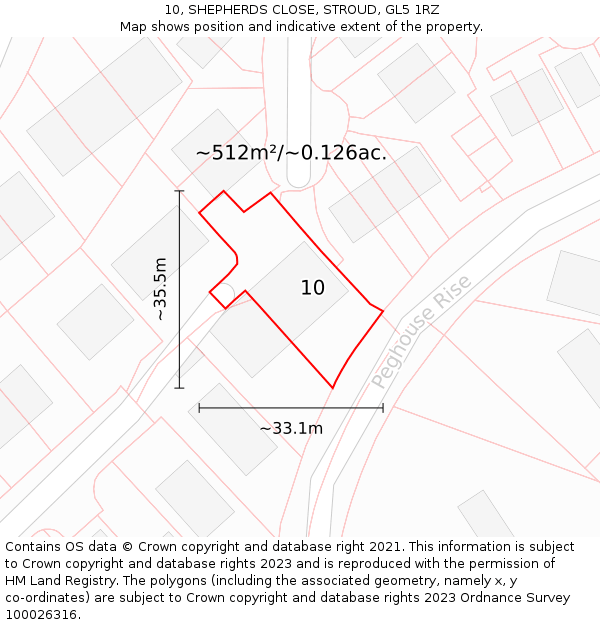 10, SHEPHERDS CLOSE, STROUD, GL5 1RZ: Plot and title map