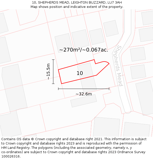 10, SHEPHERDS MEAD, LEIGHTON BUZZARD, LU7 3AH: Plot and title map