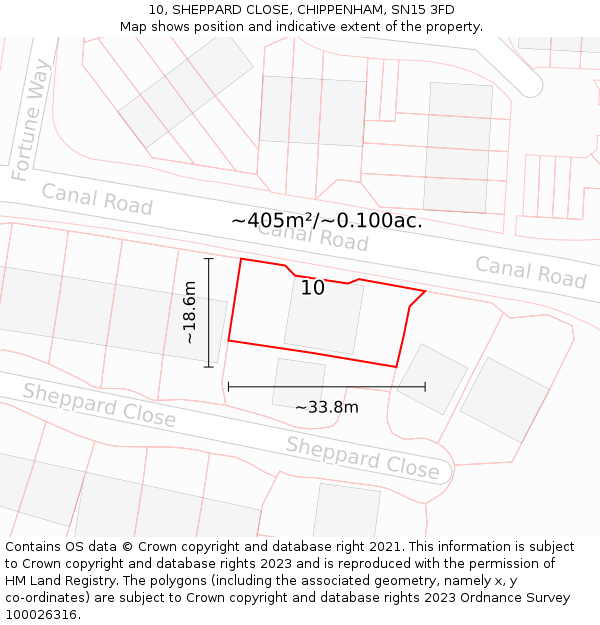 10, SHEPPARD CLOSE, CHIPPENHAM, SN15 3FD: Plot and title map