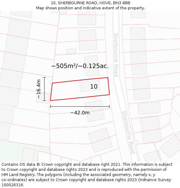10, SHERBOURNE ROAD, HOVE, BN3 8BB: Plot and title map