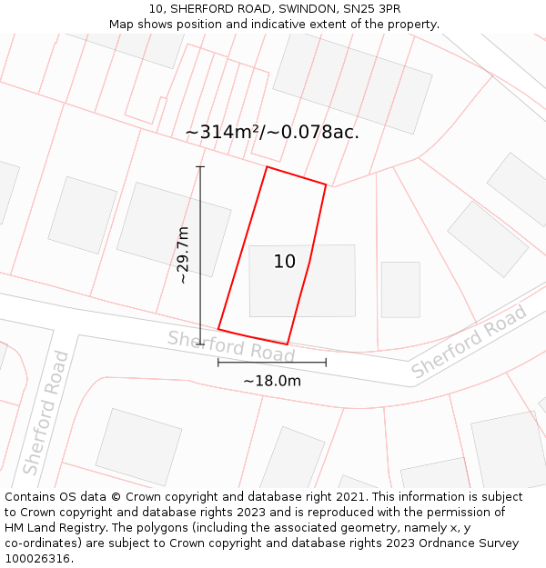 10, SHERFORD ROAD, SWINDON, SN25 3PR: Plot and title map