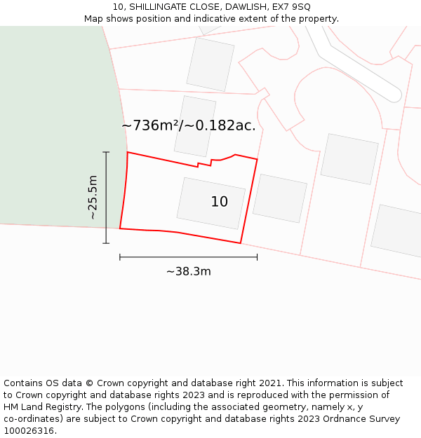 10, SHILLINGATE CLOSE, DAWLISH, EX7 9SQ: Plot and title map