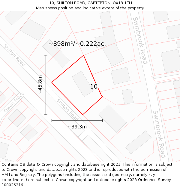 10, SHILTON ROAD, CARTERTON, OX18 1EH: Plot and title map