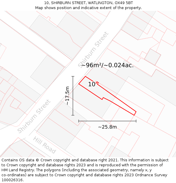 10, SHIRBURN STREET, WATLINGTON, OX49 5BT: Plot and title map