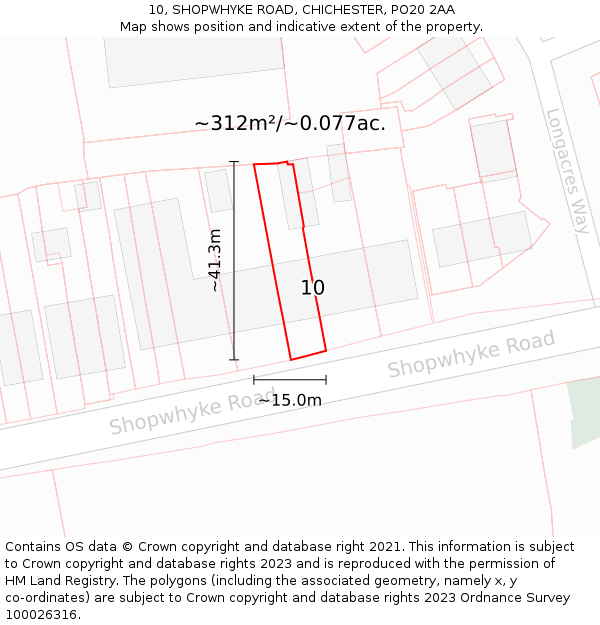 10, SHOPWHYKE ROAD, CHICHESTER, PO20 2AA: Plot and title map