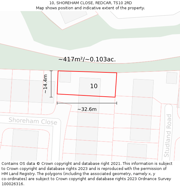 10, SHOREHAM CLOSE, REDCAR, TS10 2RD: Plot and title map