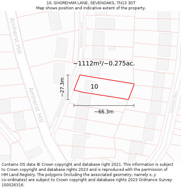10, SHOREHAM LANE, SEVENOAKS, TN13 3DT: Plot and title map