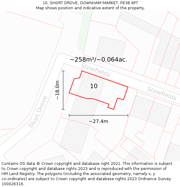 10, SHORT DROVE, DOWNHAM MARKET, PE38 9PT: Plot and title map