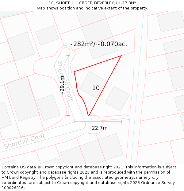 10, SHORTHILL CROFT, BEVERLEY, HU17 8NY: Plot and title map