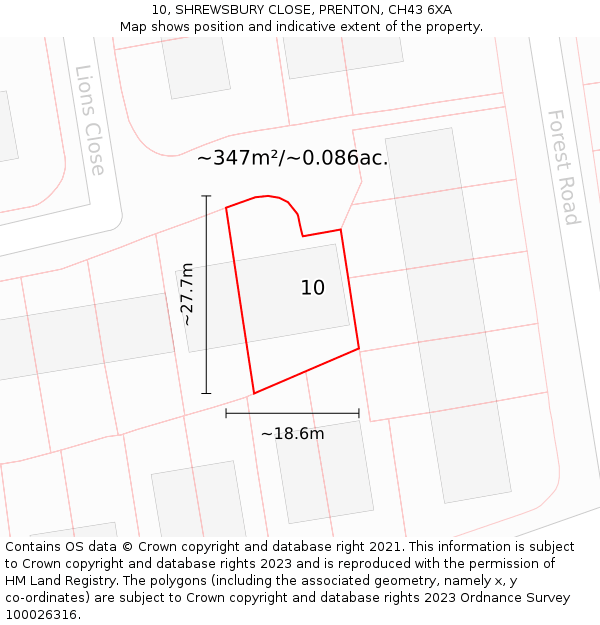 10, SHREWSBURY CLOSE, PRENTON, CH43 6XA: Plot and title map