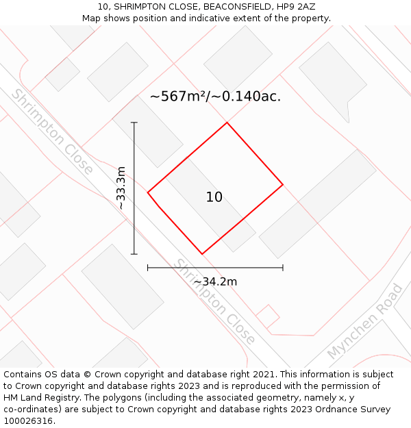 10, SHRIMPTON CLOSE, BEACONSFIELD, HP9 2AZ: Plot and title map